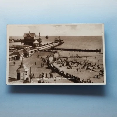Lowestoft Postcard C1925 Real Photo Suffolk South Pier & Beach Busy View - Image 1 of 2