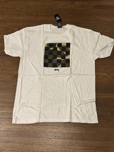 Stussy Camo Check Vintage Y2K Bianco Grande Raro Bape Autentico - Foto 1 di 4