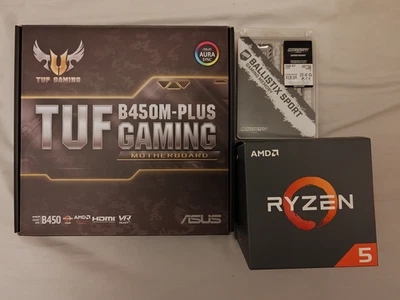 Bundle ASUS TUF B450 GAMING PLUS + AMD Ryzen 5 2600 + Crucial Ballistix PC4 16Go - Photo 1/4