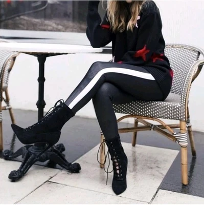 Leggings SPANX Imitación Cuero Blanco Rayas en los Laterales Talla XL Foto 1 de 4