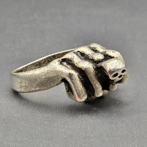 VTG Sterling Silver Skeleton Hand Fist Ring Size 8 Gothic Statement 10.25g - Picture 1 of 11