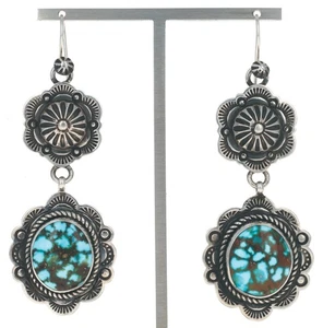 Pendientes concho turquesa Kingman natural del artista navajo Albert Jake - Imagen 1 de 2