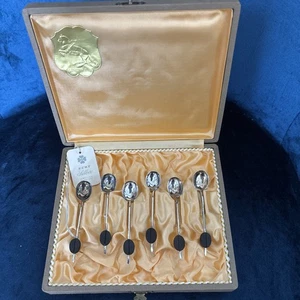 ARGENTOR Genuine silver Officially hallmarked 6 Coffee Bean Spoons Original Box - Picture 1 of 5