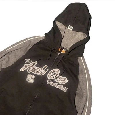 Sudadera con capucha y cremallera de baloncesto bordada Y2K AND1 grande para hombre Foto 1 de 4