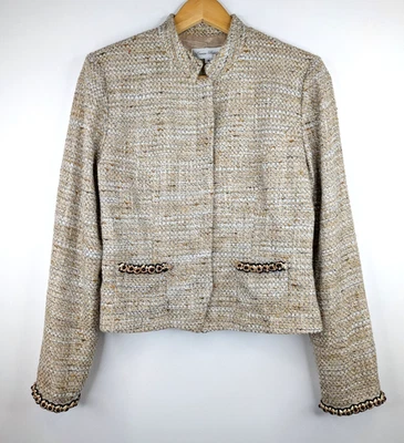 Chaqueta Corta ENRICO BALDINI Vintage Mujer Marrón Crema Tejido Estilo Tweed Talla 8 Foto 1 de 4