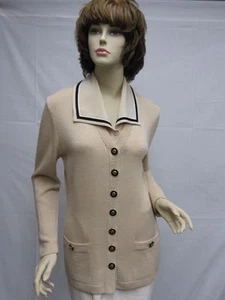 St John Knit Beige Detachable Silk Collar Jacket SZ 2 4 - Picture 1 of 1