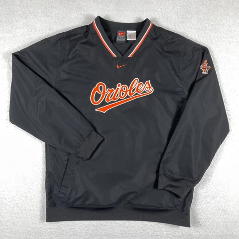 Baltimore Orioles Jacket Youth XL Black Vintage Nike Windbreaker Center Swoosh Cover