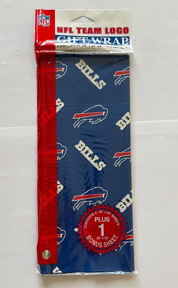 PRO SPECIALTIES GROUP NFL Buffalo Bills Gift Wrap Wrapping Paper 2 Packs of 3 Sheets 20" x 30" 25 SQ'