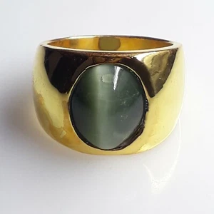 Natural 5.25 Carat 925 Sterling Silver Handmade Ring Gold Plated Cats Eye Ring - Picture 1 of 5
