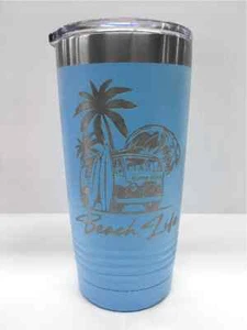 BLUE " BEACH LIFE " POLAR CAMEL 20oz Custom Laser-Engraved Insulated Tumbler - Picture 1 of 1