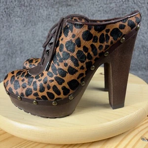 Sam Edelman Schuhe Faye Damen 8 Leder Pferdehaar Leopard Clog Absatz Plateau - Bild 1 von 9