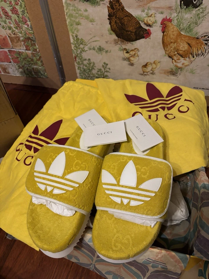 Nuevo Gucci x Adidas Amarillo GG Plataforma Sandalia Slides Zapatillas Zapatos GUCCI 9 $620 Foto 1 de 4