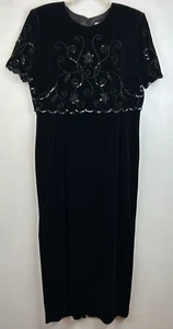 Black Velvet Maxi Dress Womens 14 P Long Holiday Event Formal Black Tie Sequin - Picture 1 of 9