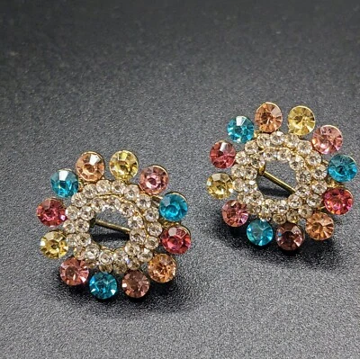 Sparkly Multicolored  Crystal Clip On Earrings 22 mm - image 1 of 3