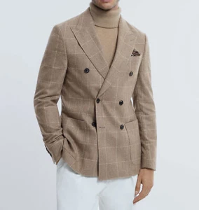 Men Blazer Jacket Peak Lapel Double Breasted Formal Wedding Business Casual - Imagen 1 de 9