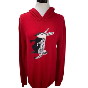 NWT Barbour x Bella Fraud Red Bunny Rabbit Merino Cashmere Hoodie Sweater New - Picture 1 of 11