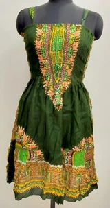 Dunkelgrün Dashiki Boho Print Beachwear Fit & Flare elastischer Rock Partykleid - Bild 1 von 5