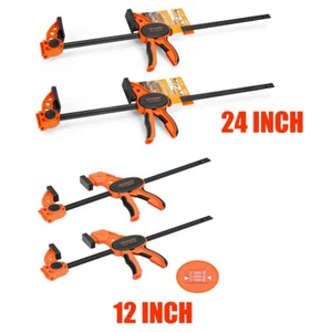 2 PIECE 12" One-Handed Bar F Clamp/2PC 24 inch One Hand Clamp/Spreader E-Z Hold - Picture 1 of 21