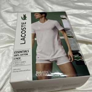 New Lacoste Essentials 3pk Multicolor Fit V-neck T-shirts Tee Cotton Sz XL Mens - Picture 1 of 9