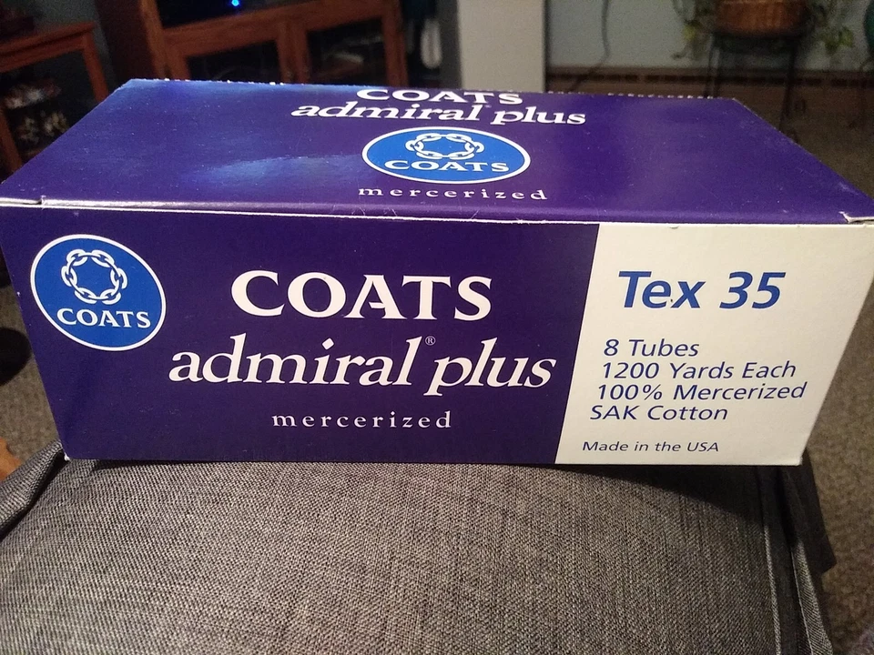 Coats Admiral Plus Tex 35, Tex Blue, Mercerized, SAK Cotton, 8 tubes - Image 1 of 4