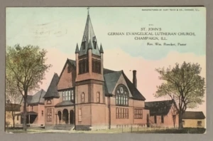 Postkarte Champaign Illinois St Johns Deutsche Lutherische Kirche verschickt 1908 - Bild 1 von 2