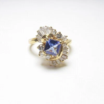 Estate 14K Yellow Gold 0.55 Ct Natural Indigo Purple Tanzanite And Diamond Ring - Image 1 of 4