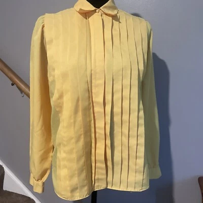 Blusa vintage para mujer Rhoda Lee amarilla talla 12 plisada frontal Foto 1 de 4