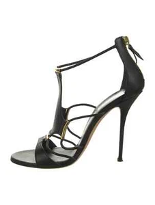 CASADEI Black Leather T-Strap Sandals Size 8 Good Used Condition with Dust Bag - Picture 1 of 5