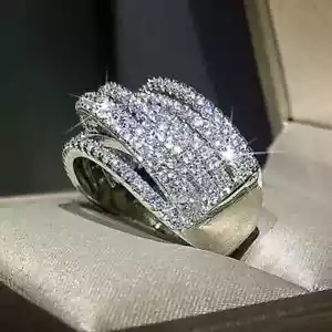 3.00Ct Round Cut Moissanite Cluster Multi Row Wedding Ring 14K White Gold Plated - Picture 1 of 13