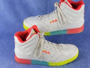 Fila Everge Sneakers Womens Size 11 White Faux Leather HIgh Tops Colorful - Picture 1 of 11