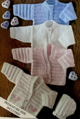 Beautiful Easy Knit Baby Knitting Pattern For Cardigans Prem-14-22” E3