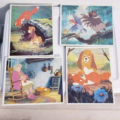 4 Rompecabezas de Tablero Walt Disney Años 80 De Colección Dibujos Animados de Búho Zorro y Sabueso Foto 1 de 4