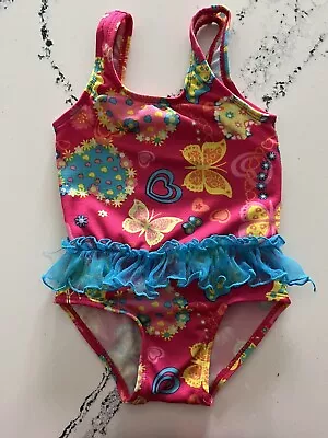 Swimsuit Girls Fischer Price 12 M 1 Piece BABY Blue Aqua Pink RUFFLE Butterflies - Image 1 of 4