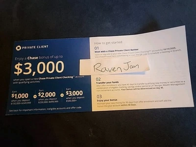 Chase Private Client Checking Account $3000 Bonus Coupon EXP 10/15/2025 - Image 1 of 3