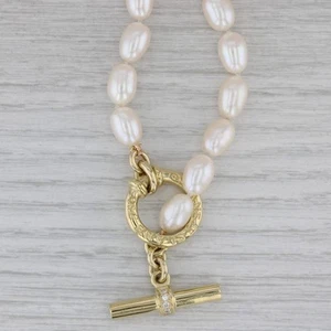Slane & Slane Cultured Pearl Strand Necklace 18k Gold Diamond Toggle Clasp 18" - Picture 1 of 7