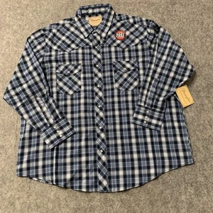 Wrangler Western Shirt Mens 2XL Blue Plaid Pearl Snap Long Sleeve Cowboy NEW - Picture 1 of 14