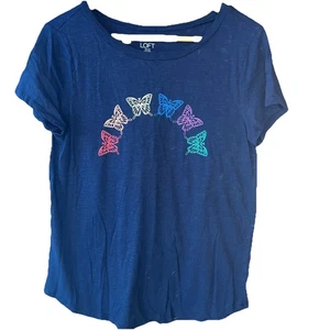 Loft Outlet Navy Blue Tee With Butterfly Rainbow Medium - Picture 1 of 5