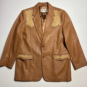 Vintage Skully Leather/Ostrich Panel Western Jacket/Blazer in Men's Size 40 - Picture 1 of 5