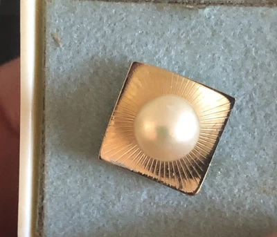 Винтажный 14K твердого желтого золота и белого жемчуга галстук лацкан заколка 1 грамм золота - Изображение 1 из 4