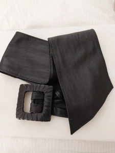 Vintage '80's Unique Alexis Kirk Wrapped Buckle Very Soft Black Leather Belt - Picture 1 of 8
