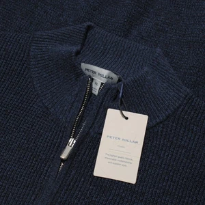 Maglione pullover Peter Millar nuovo con etichetta 1/4 zip taglia XL in cotone/lana blu melange - Foto 1 di 8