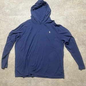 Polo Ralph Lauren Tshirt Hoodie Langarm Blau 2XB Herren Kordelzug Leicht - Bild 1 von 7