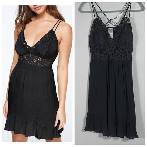 UNDERCOVER Victorias Secret Mini Abito Bralette Pizzo Tg XL Nero Spalline Elasticizzato Schiena