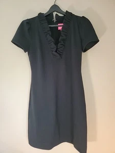 Lilly Pullitzer Small Black Dress With Short Pleated Sleeves And Ruffle Neckline - Picture 1 of 8