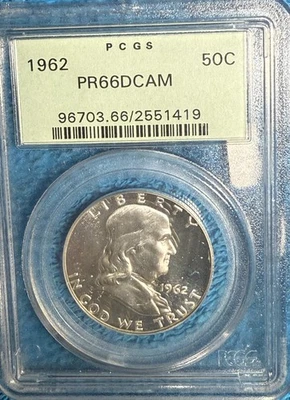 1962 gem proof Franklin 90% silver U.S. half dollar. PCGS PR66DCAM #rd419 - Image 1 of 4