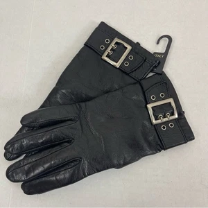 Floriana schwarze Damenhandschuhe Leder Kaschmir gefüttert Größe 7 Italien Schnallendetail - Bild 1 von 9