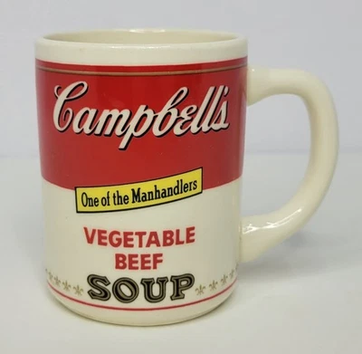 Caneca de café década de 1960 Cambell's Soup carne vegetal "Manhandlers" era Andy Warhol - Imagem 1 de 4