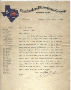 1914 LETTERHEAD HOUSTON TEXAS, GREAT SOUTHERN LIFE INSURANCE CO - Picture 1 of 2