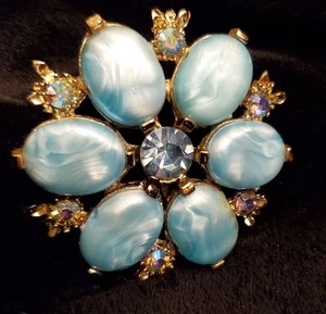 Broche exquisito vintage, vidrio artístico flor azul, grande declaración de los años 50 - Imagen 1 de 3