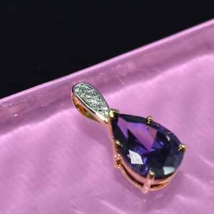 3.10Ct Pear Cut Amethyst Solitaire Pendant 14K Yellow Gold Finish 18" Free Chain